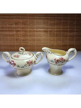 Vintage Myott Cream & Sugar Set • Floral Staffordshire England
